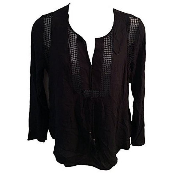 Joseph A Womens Crinkle Blouse, Black, Large