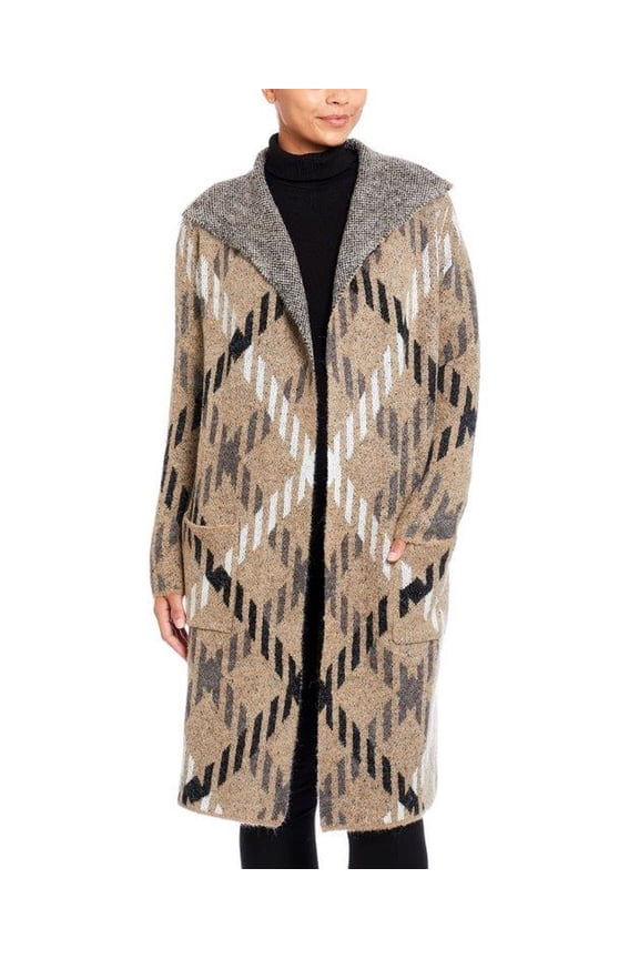 Womens Drape Collar Coatigan Pixel Grid M