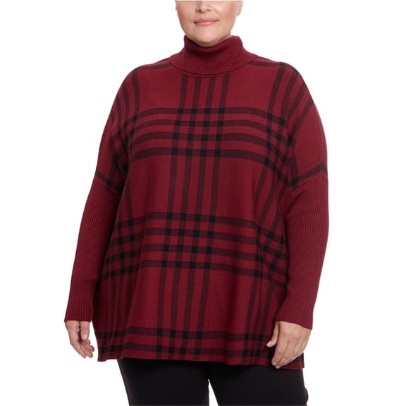 Joseph A. Womens Plaid Poncho Sweater, Multicoloured, 2X