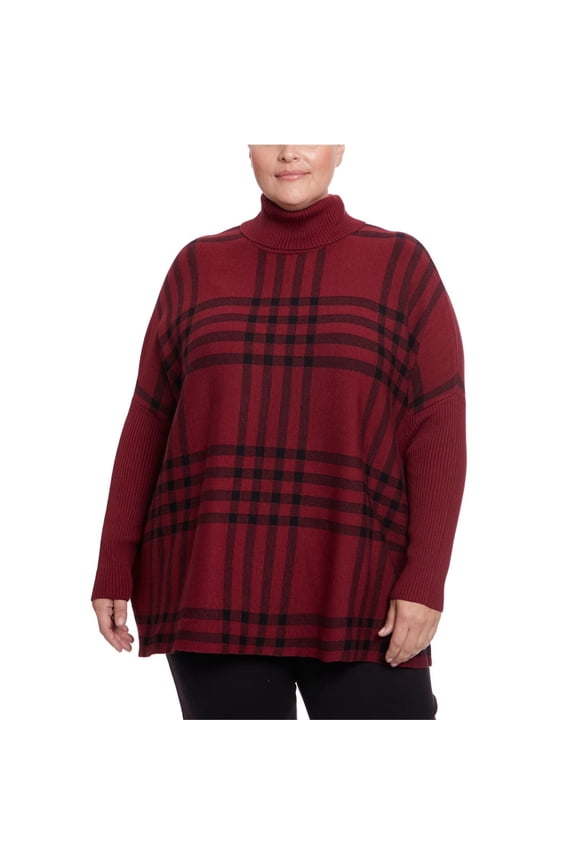 . Womens Plaid Poncho Sweater, Multicoloured, 2X
