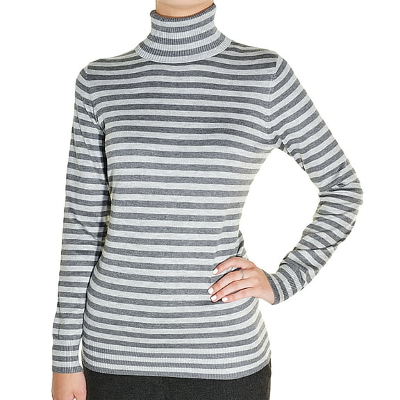 Joseph A Womens Striped Knit Turtleneck Shirt (Gray, Medium)