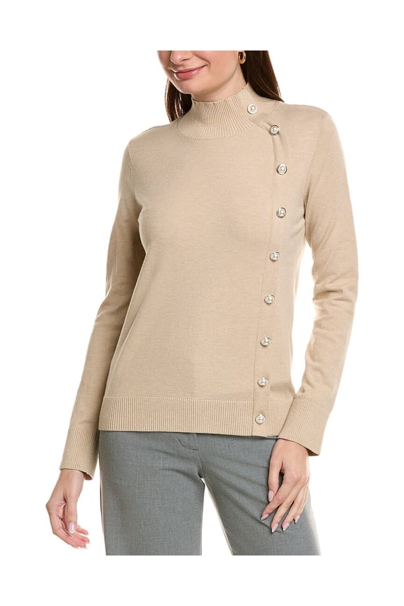 . womens Mock Neck Cardigan, m, Tan