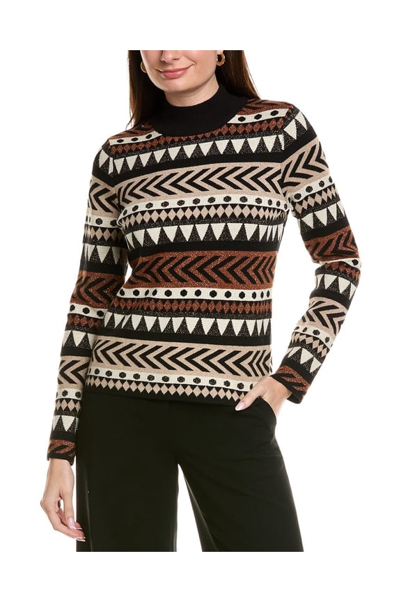 . womens Printed Turtleneck Sweater, l, Black