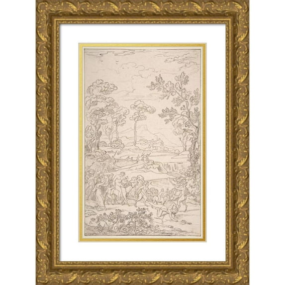 Joseph Anton Koch 17x24 Gold Ornate Framed and Double Matted Museum Art Print Titled - The Triumph of Bacchus (18th-19th Century)