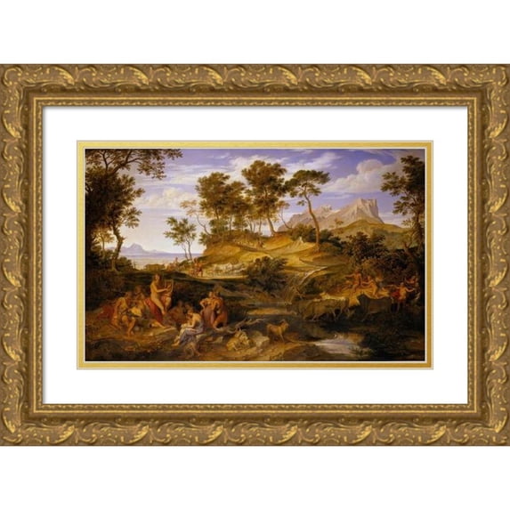 Joseph Anton Koch 24x17 Gold Ornate Framed and Double Matted Museum Art Print Titled - Apollo Among the Thessalian Shepherds (1834-1835)