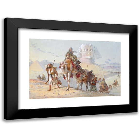 Joseph Austin Benwell 24x17 Black Modern Framed Museum Art Print Titled - A Caravan with the Pyramids and Sphinx Beyond (1868)
