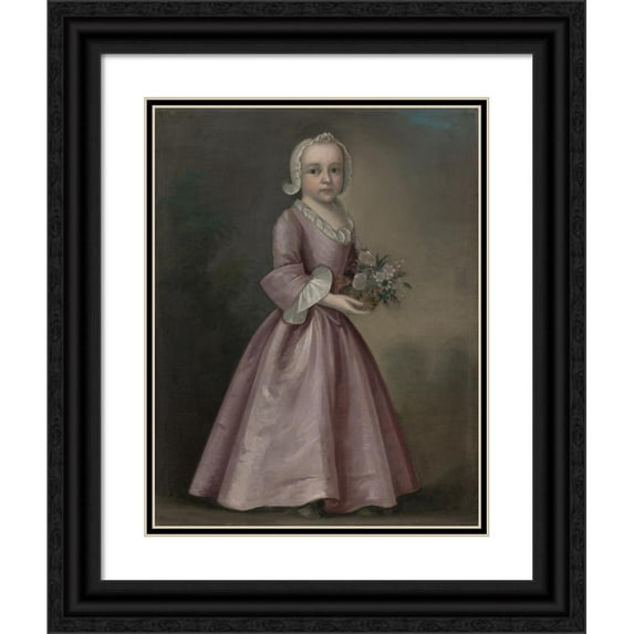 Joseph Badger 19x24 Black Ornate Framed Double Matted Museum Art Print Titled: Little Girl Holding Flowers (ca. 1750-60)
