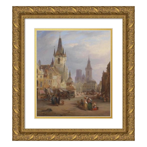 Joseph Barter 12x14 Gold Ornate Wood Frame and Double Matted Museum Art Print Titled - The Market Day (1835)