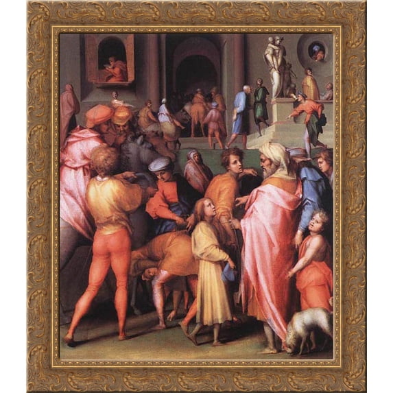 Joseph Being Sold to Potiphar 20x20 Gold Ornate Wood Framed Canvas Art by Pontormo, Jacopo