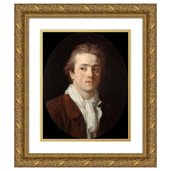Joseph Benoît Suvée 12x14 Gold Ornate Wood Frame and Double Matted Museum Art Print Titled - Portrait of Paul-Guillaume Lemoine, Known as the Roman (1772)