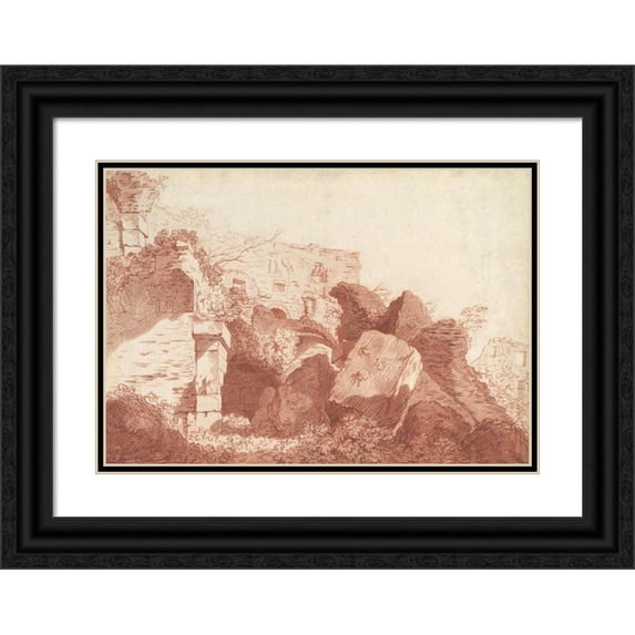 Joseph Benoît Suvée 18x14 Black Ornate Wood Framed Double Matted Museum Art Print Titled - Ruins of the Colosseum (ca. 1772-76)