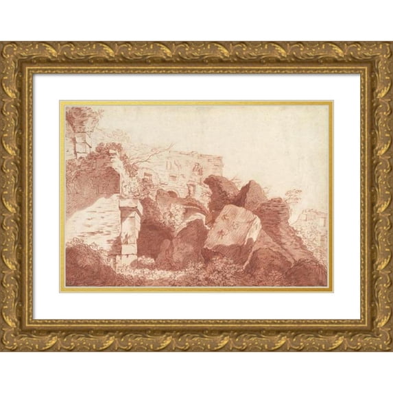 Joseph Benoît Suvée 24x18 Gold Ornate Framed and Double Matted Museum Art Print Titled - Ruins of the Colosseum (ca. 1772-76)