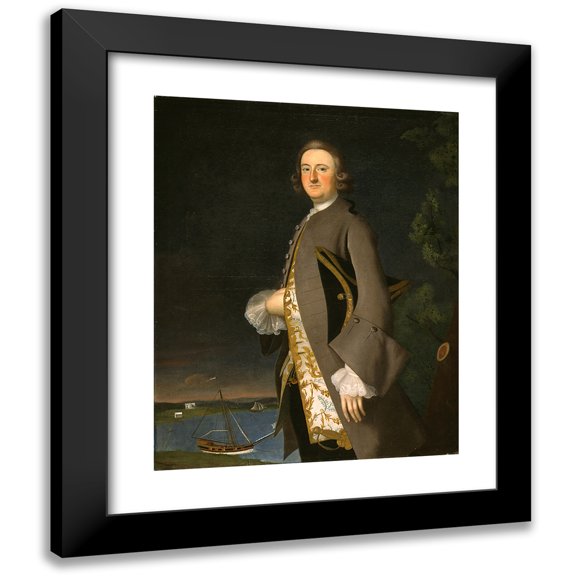 Joseph Blackburn 12x14 Black Modern Framed Museum Art Print Titled - Portrait of Captain John Pigott (circa 1752)