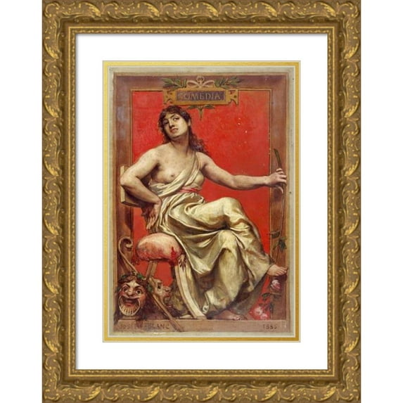 Joseph Blanc 11x14 Gold Ornate Wood Frame and Double Matted Museum Art Print Titled - Portrait of Julia Bartet (1854-1941), in Allegory of the Comedy. (1885)