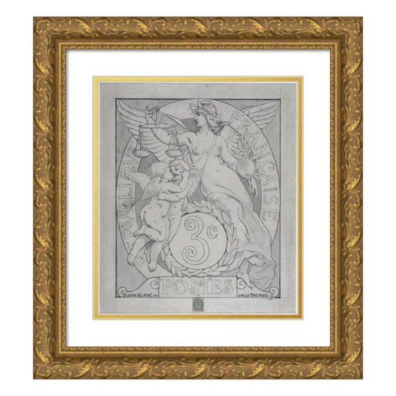 Joseph Blanc 20x23 Gold Ornate Framed and Double Matted Museum Art Print Titled - Stamp Model of 3 Cents (1801 - 1900)