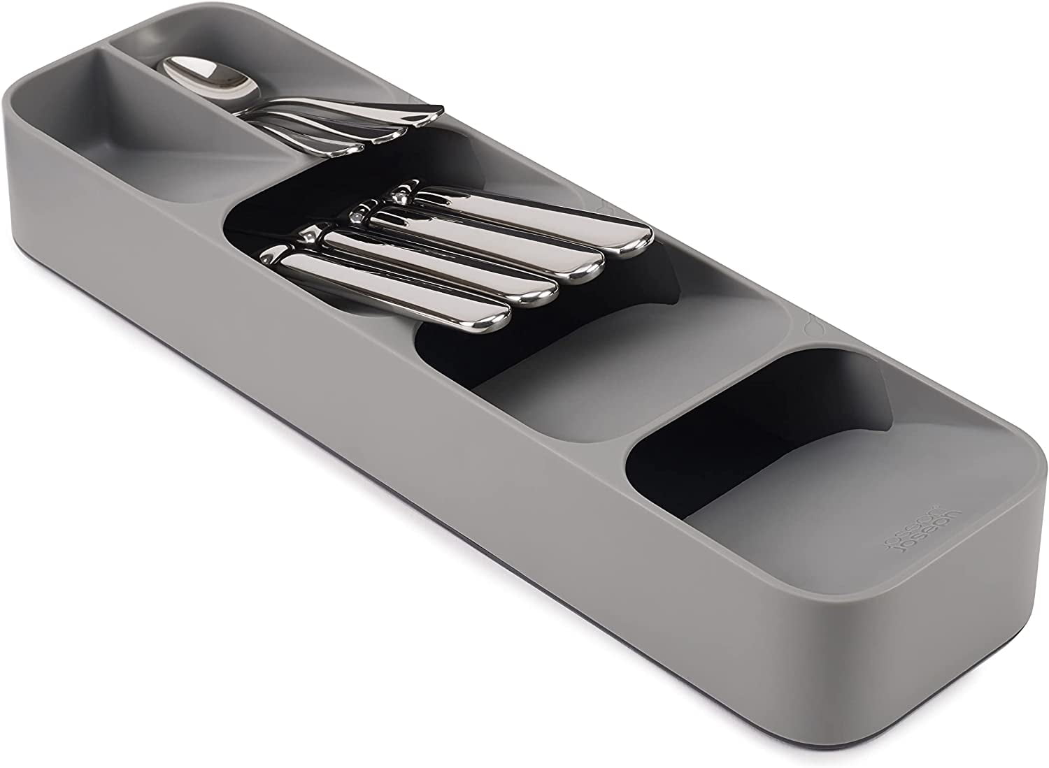 Joseph DrawerStore Compact Utensil Organizer For Kitchen Drawer Silverware, Flatware Tray, Small, Grey