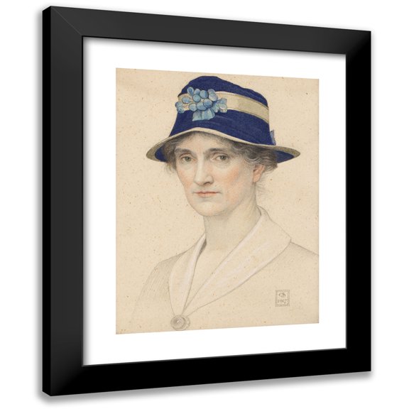 Joseph Edward Southall 11x14 Black Modern Framed Museum Art Print Titled - Portrait of Anna Elizabeth Southall, Nee Baker (1917)