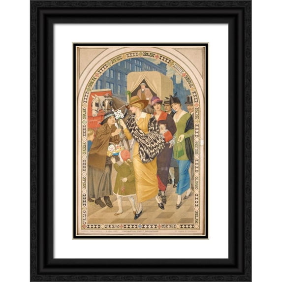 Joseph Edward Southall 18x24 Black Ornate Framed Double Matted Museum Art Print Titled: Corporation Street, Birmingham in March 1914