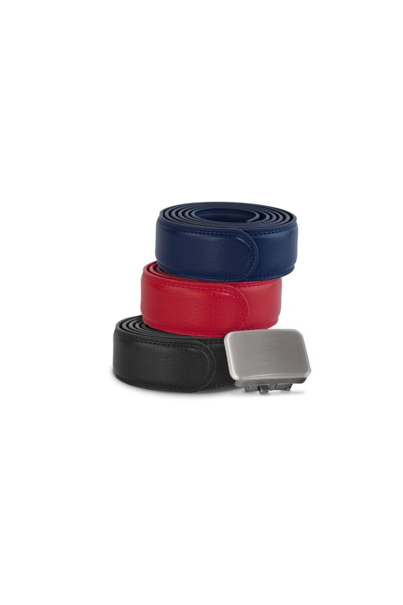 Belts Men's Genuine Leather Ratchet Adjustable Golf Belt, College Inspired Colors, Red Blue