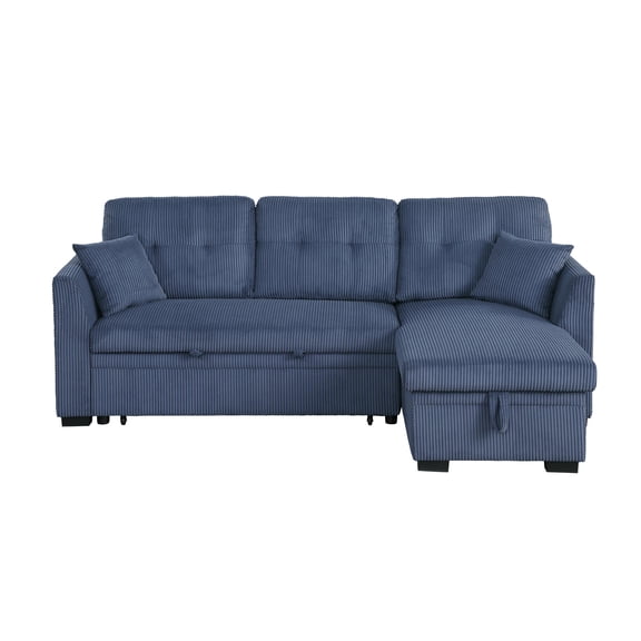 Joseph Fabric Upholstered Corduroy Sleeper Sofa With Storage Chaise Blue