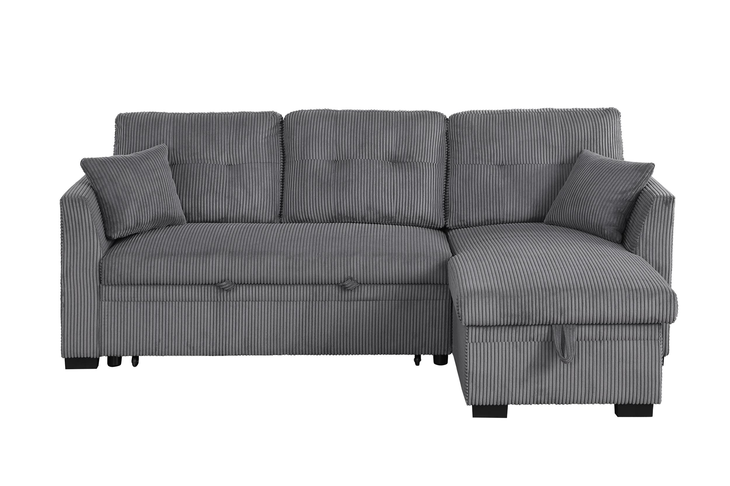 Joseph Fabric Upholstered Corduroy Sleeper Sofa With Storage Chaise ...