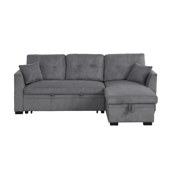 Joseph Fabric Upholstered Corduroy Sleeper Sofa With Storage Chaise Dark Gray