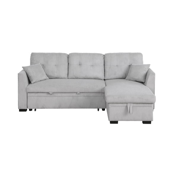 Joseph Fabric Upholstered Corduroy Sleeper Sofa With Storage Chaise Light Gray