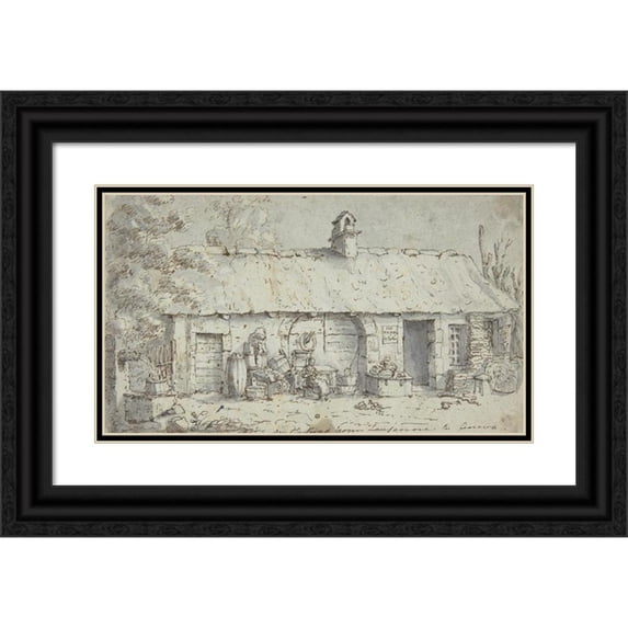 Joseph Farington 14x10 Black Ornate Wood Framed Double Matted Museum Art Print Titled: Cottage on the Road from Lausanne to Geneva (ca. 1800)