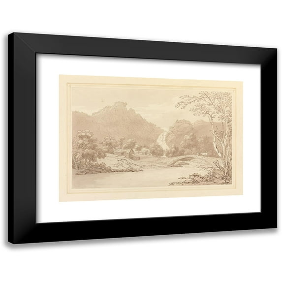Joseph Farington 18x14 Black Modern Framed Museum Art Print Titled - Lodore Rocks and Fall Front View