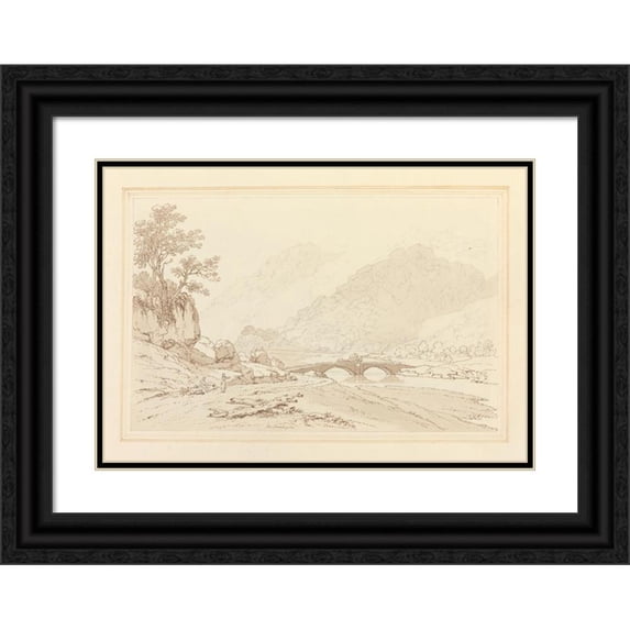 Joseph Farington 18x14 Black Ornate Wood Framed Double Matted Museum Art Print Titled - The Grange of Borrodale