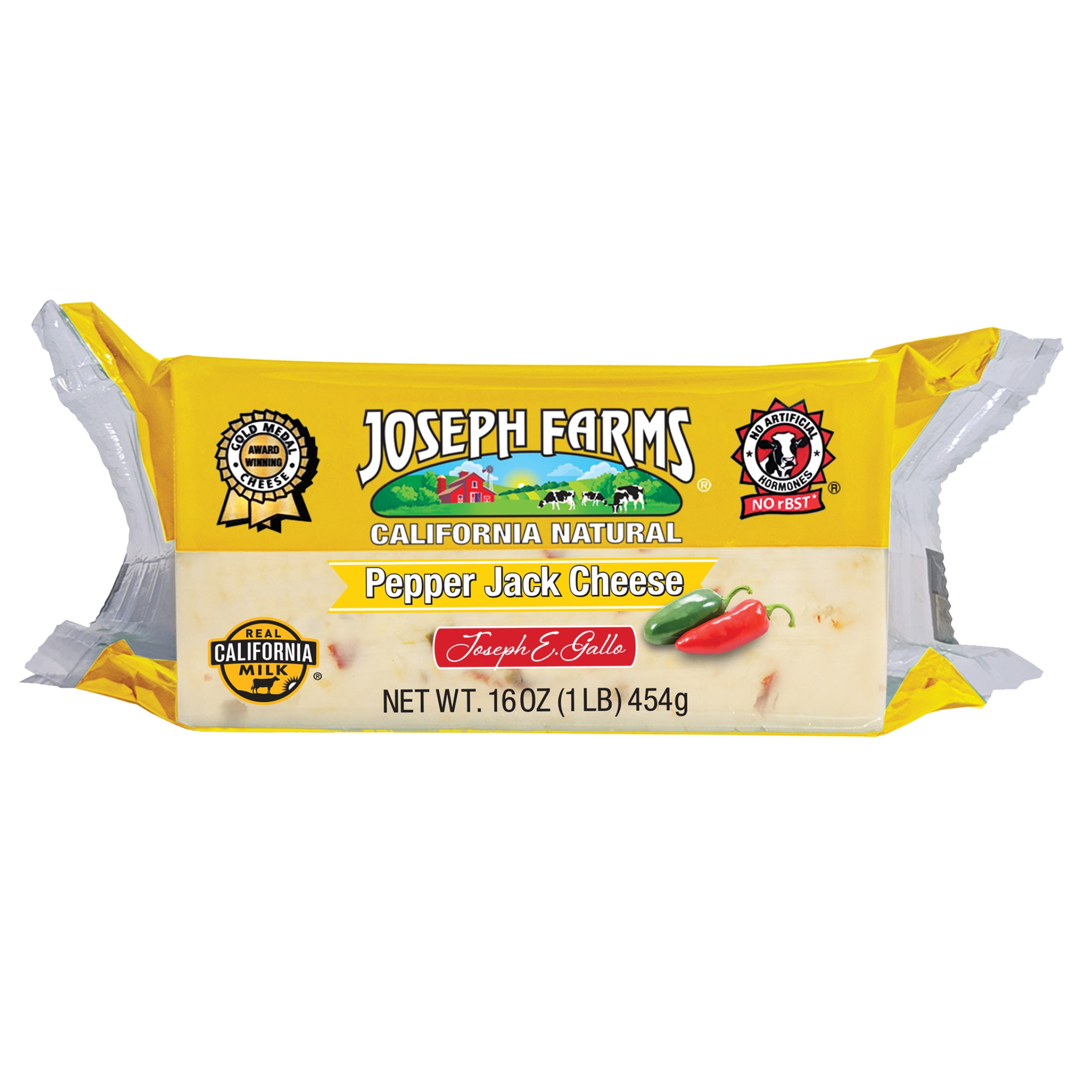 Joseph Farms California Natural Cheese, Chunk, Pepper Jack Cheese, 1 lb