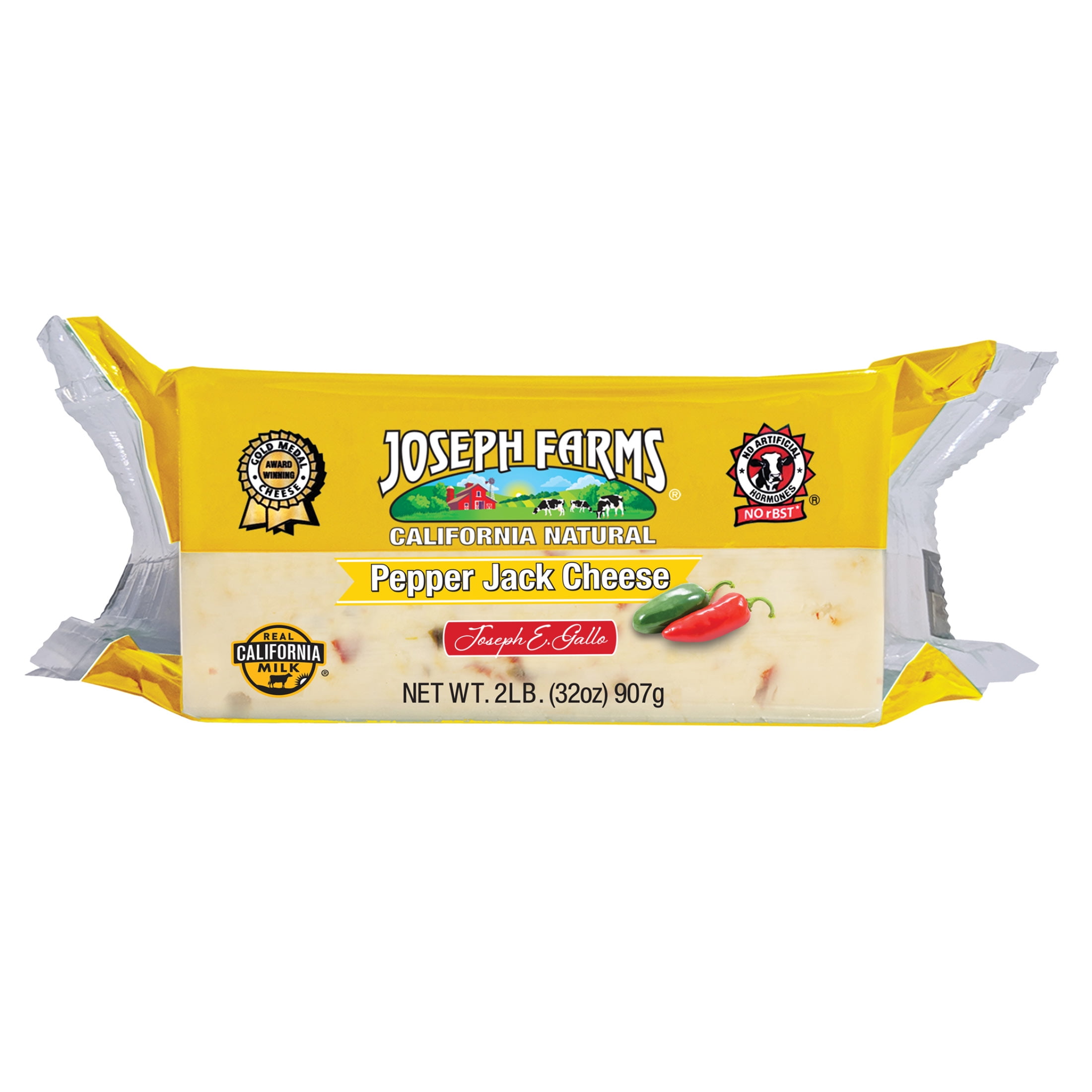 Joseph Farms California Natural Cheese, Chunk, Pepper Jack Cheese, 2lb