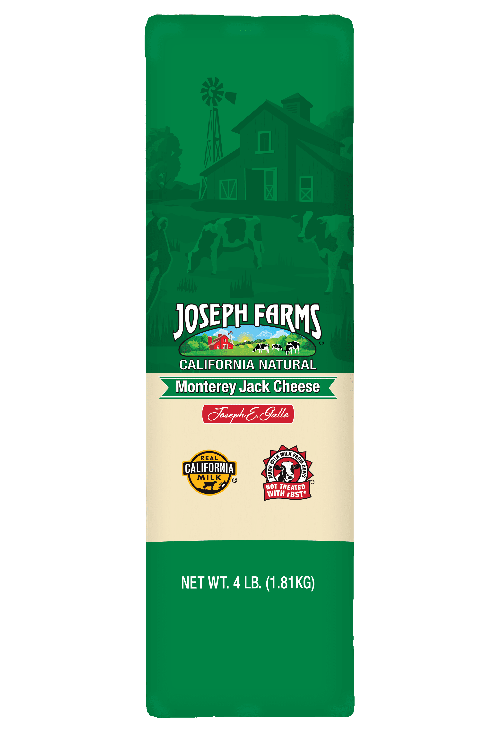 Joseph Farms California Natural Monterey Jack Cheese Loaf, 4 lb, 1 Count – Natural Cheese for Slicing, Shredding, and Melting