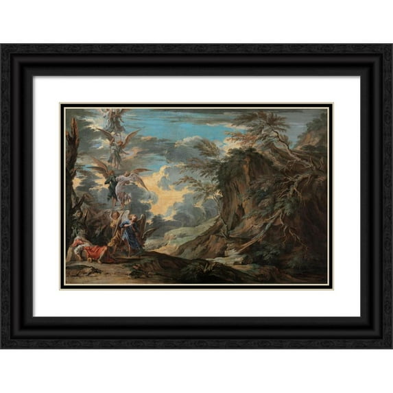 Joseph Goupy 14x11 Black Ornate Wood Framed Double Matted Museum Art Print Titled: Jacob's Dream (C. 1720)