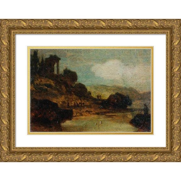 Joseph Hasslwander 24x18 Gold Ornate Framed and Double Matted Museum Art Print Titled - Landscape with Ruin