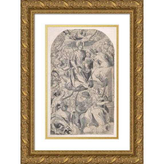 Joseph Heintz The Elder 12x18 Gold Ornate Wood Frame and Double Matted Museum Art Print Titled - Madonna and Child Surrounded by Female Saints (1600-1678)