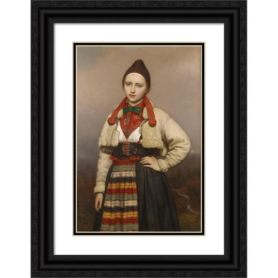 Joseph Henri François van Lerius 11x14 Black Ornate Wood Framed Double Matted Museum Art Print Titled: Young Girl from the Parish of Rattvik in Dalarne, Sweden (1862)