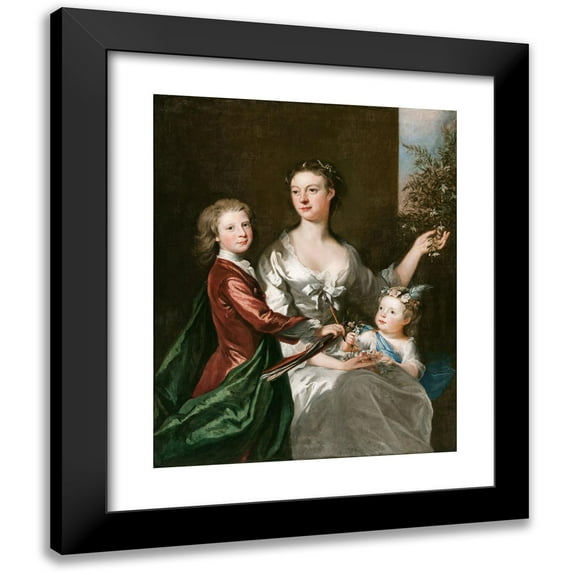 Joseph Highmore 20x24 Black Modern Framed Museum Art Print Titled - The Artist's Wife Susanna, Son Anthony and Daughter Susanna (circa 1728)