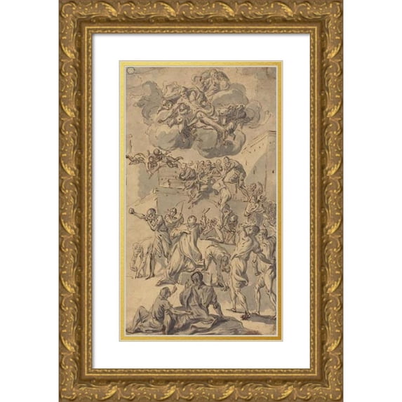 Joseph Ignace François Parrocel 12x18 Gold Ornate Wood Frame and Double Matted Museum Art Print Titled - The Stoning of Saint Stephen
