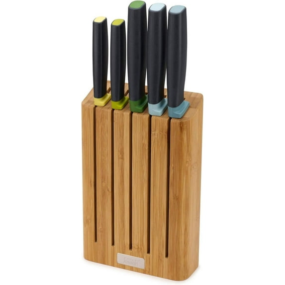 Joseph Joseph 10300 Elevate Knife Set with Slimline Bamboo Block Japanese Stainless Steel, Opal, 6-piece