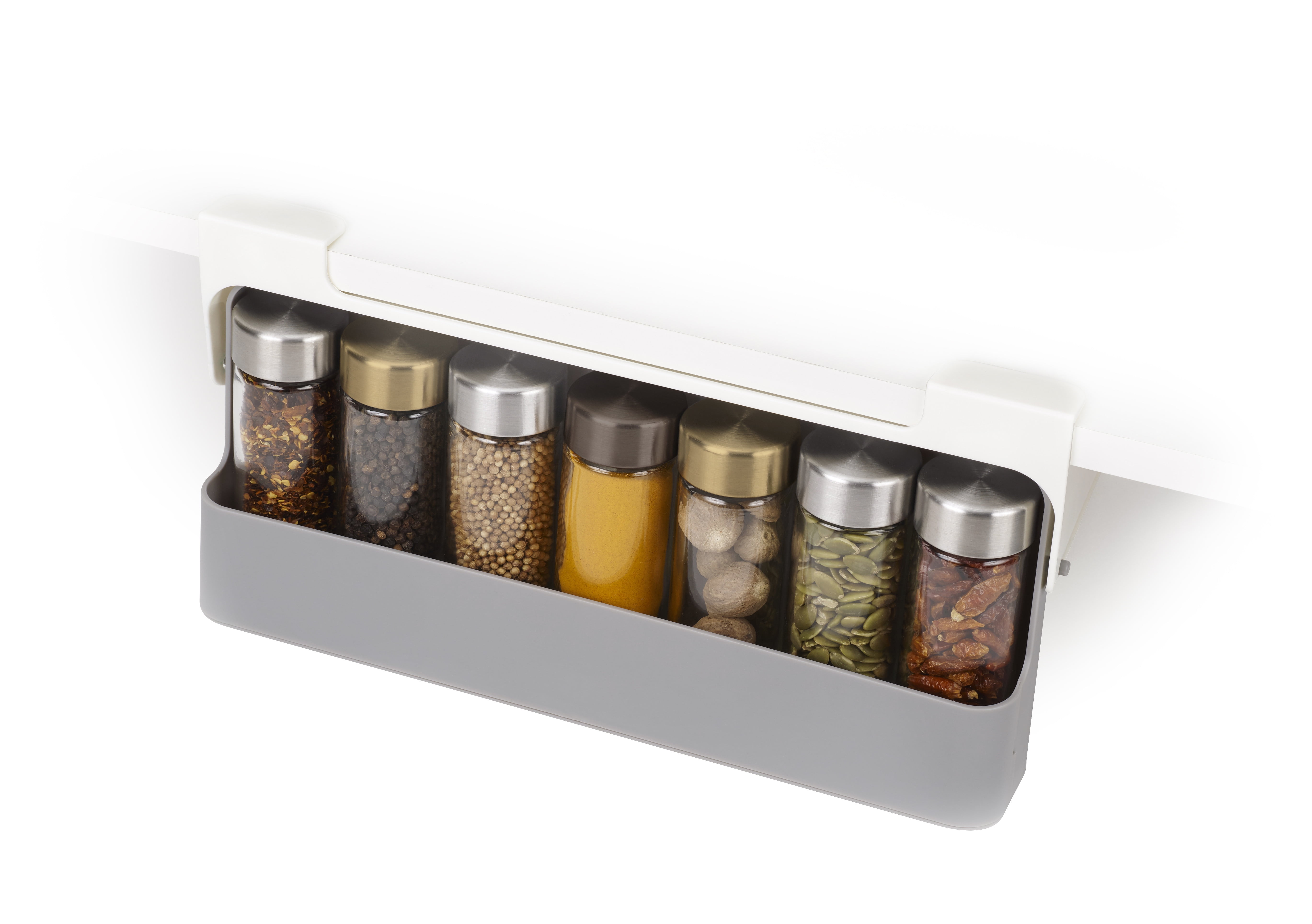 Grey Under-Shelf Kitchen Spice Rack Organizer