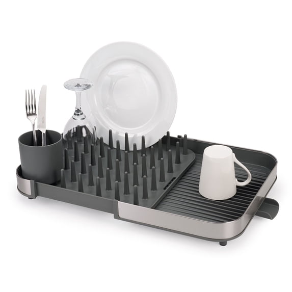 Joseph Joseph Duo Stainless Steel Expandable Dish Drying Rack with Removable Cutlery Drainer – Adjustable Dish Rack for Kitchen Countertop, Rust-Resistant, Space-Saving