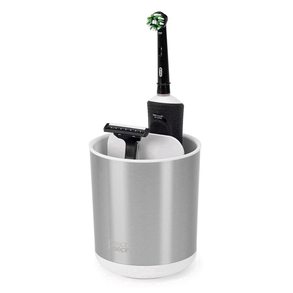 Joseph Joseph Duo Compact Stainless Steel Toothbrush Holder for Bathroom Countertop