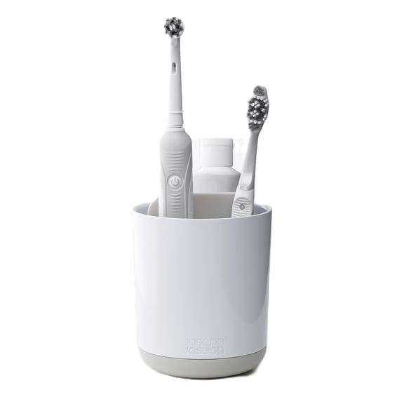 Joseph Joseph Duo Compact Plastic Toothbrush Holder for Bathroom Countertop, White