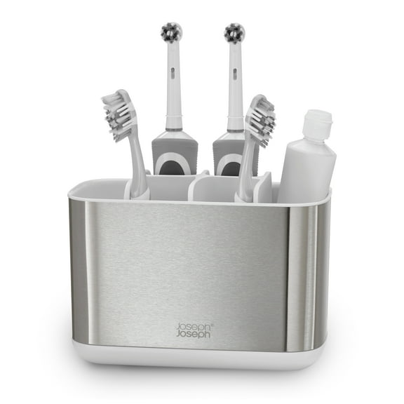 Joseph Joseph EasyStore Stainless-Steel Toothbrush Holder Bathroom Storage Organizer Caddy, Large