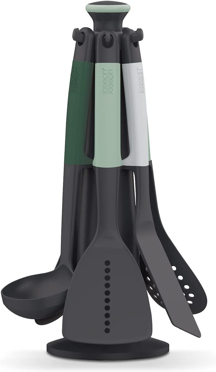 Sage Green 6-Piece Kitchen Utensil Set with Rotating Stand