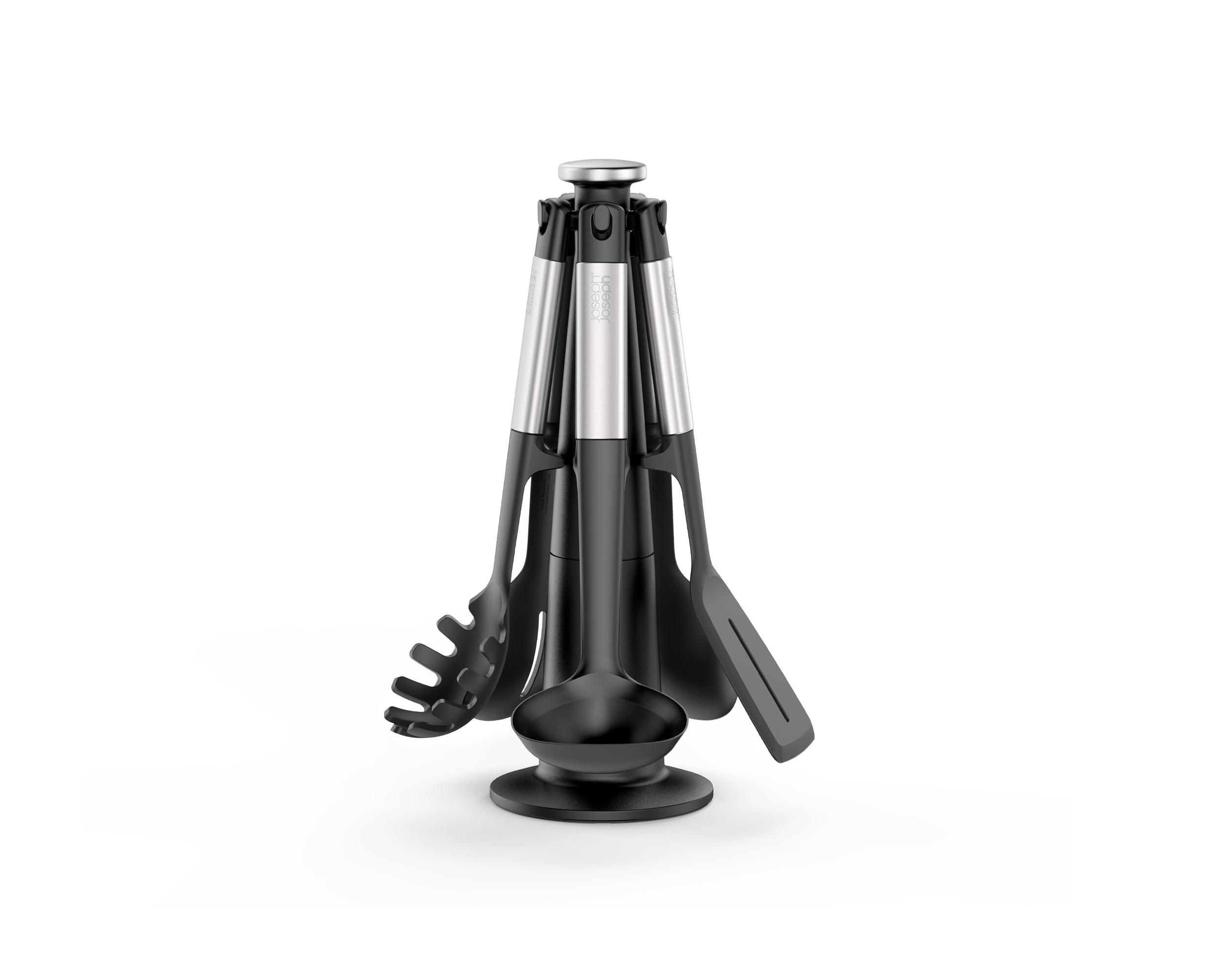Black Silicone 5-Piece Kitchen Utensil Set with Rotating Stand