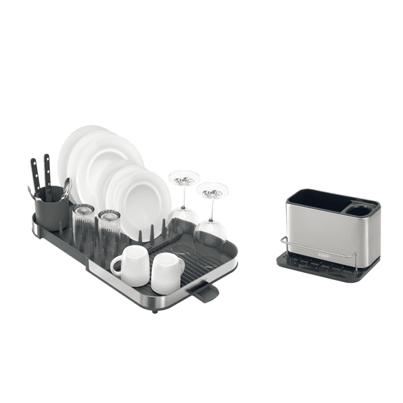 Joseph Joseph Expanding Steel Dish Rack & Surface Steel Sink Tidy Organizer - 2-Piece Set