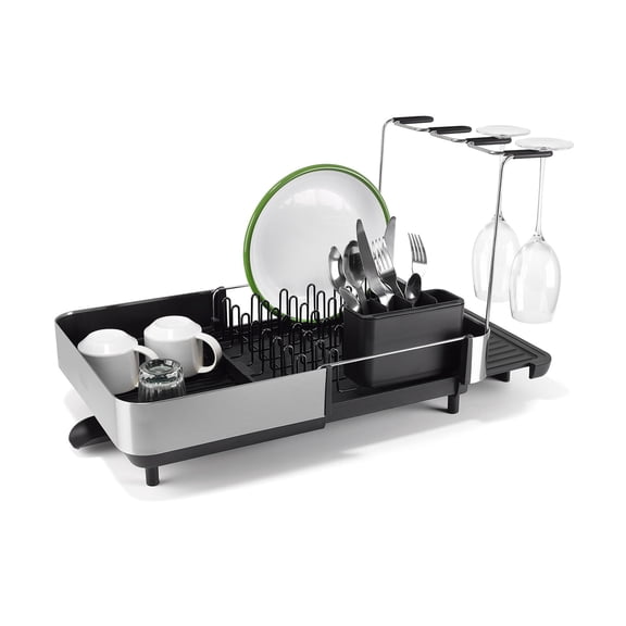 Joseph Joseph Extend Steel Plus Expandable Dish Rack with Wine Glass Holder