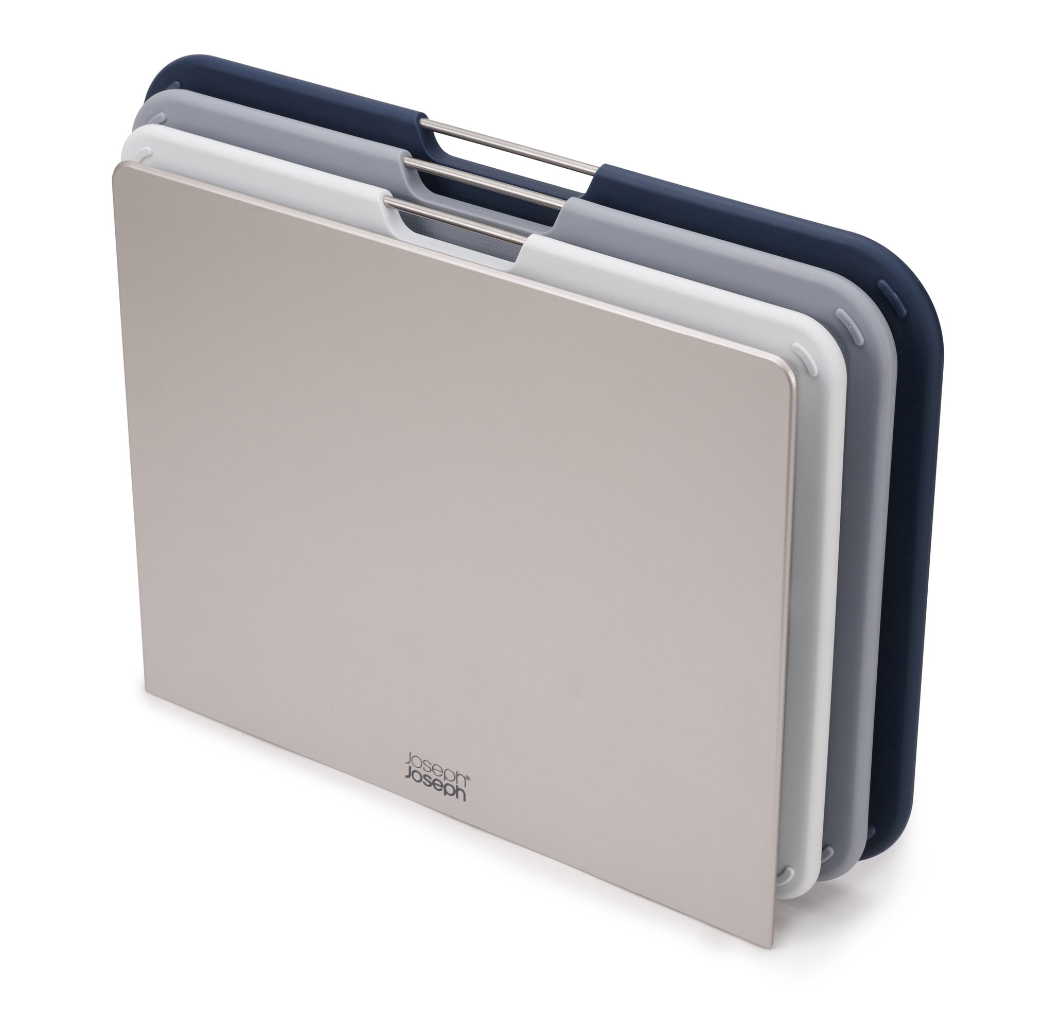 Gray and Blue Plastic 3-Piece Cutting Board Set with Stand